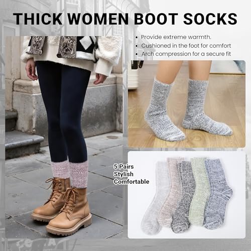 Image of SISOSOCK 5 Pairs Fuzzy Soft Cozy Comfortable Socks for Women, Casual Sleep Comfy Socks, Perfect Warm Winter Gifts for Women