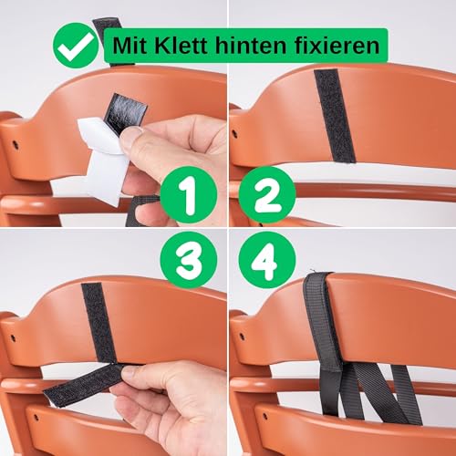 Hochstuhl 5-Punkt Gurtsystem, 1 Set, kompatibel mit Hauck, Stokke Tripp Trapp, Roba, uvm., in Schwarz, Gurt mit Brustclip, verstellbarer Kinderhochstuhl Sicherheitsgurt, Hochstuhlgurt 5 Punkte System