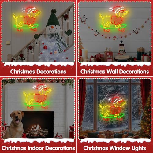 Image of Christmas Neon Sign, Gift for Dachshund Women, Dimmable Dog Lover Gift for Christmas Decorations USB Powered 14.9x13.4in