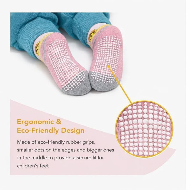 Image of Non Slip Kids Toddler Cotton Socks with Grip | Anti Skid Crew Socks for Babies & Toddlers | Soft Breathable Regular Socks | Assorted Prints