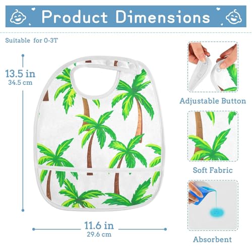 MCHIVER Green Palm Trees Baby Bibs for tag1 Waterproof Feeding Bib Apron with Food Cather Adjustable Cotton Food Eating Bib 2 Pack2