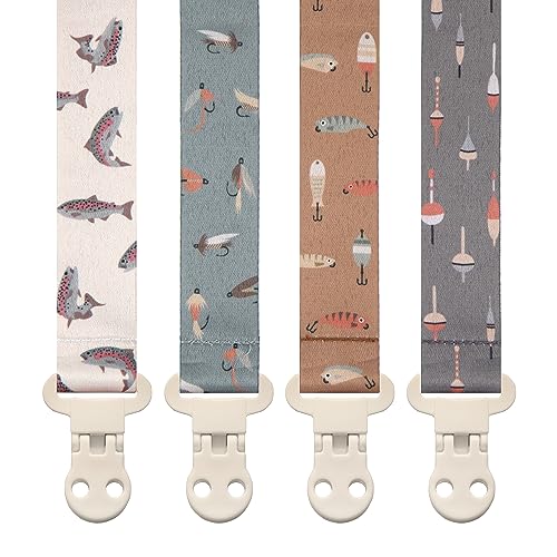 Image of Stadela Baby Pacifier Clip Holder - Girl or Boy Unisex 4 Pack Gift Set – Fishing Theme (Gone Fishing)