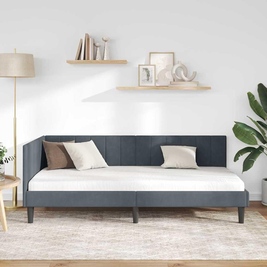 lite drewno sosnowe leżanka z materacem wielofunkcyjna 90x200 cm szary | Łóżko dzienne z materacem 90x200 cm szare lite drewno sosnowe dla gości