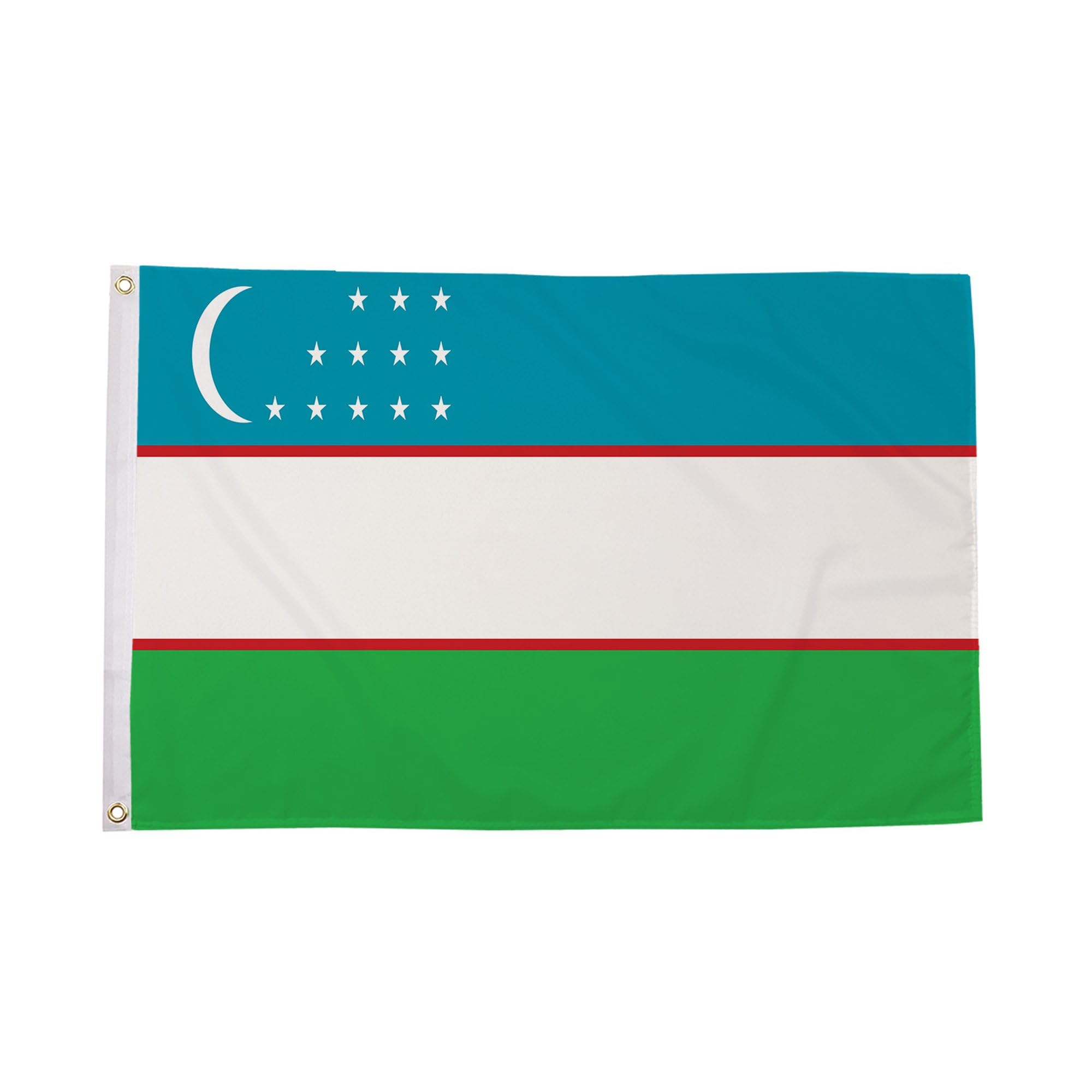 Flagtex Uzbekistan Flag 5ft x 3ft National Flag Blue White Green Horizontal Stripes Crescent Twelve Stars Premium Quality Polyester Double Stitched Brass Grommets 150cm x 90cm Indoor Outdoor Banner Di — image 1