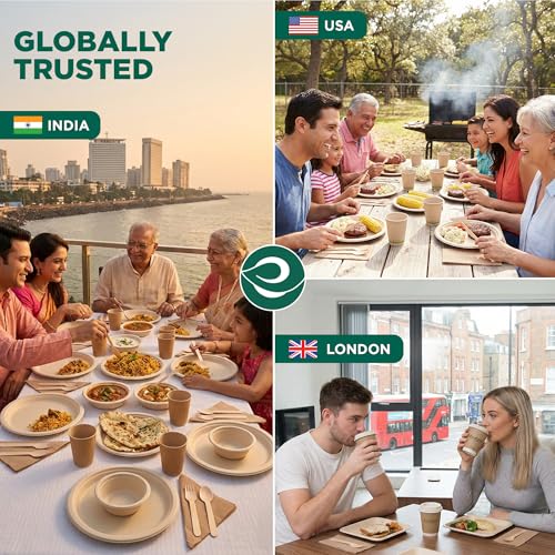 Image of ECO SOUL 475 ML 100-Pack Compostable Bagasse Bowls - Disposable Eco-Friendly Biodegradable Dinner Bowls For Party, Wedding, And Events