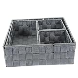 BESTonZON 4個入り ボックス 編まれた収納バスケット オーガナイザーとストレージ コンテナ 整理用の収納バスケット カビー 装飾 オーガナイザービンをクリアする 織物 籐 Grey ナイロン