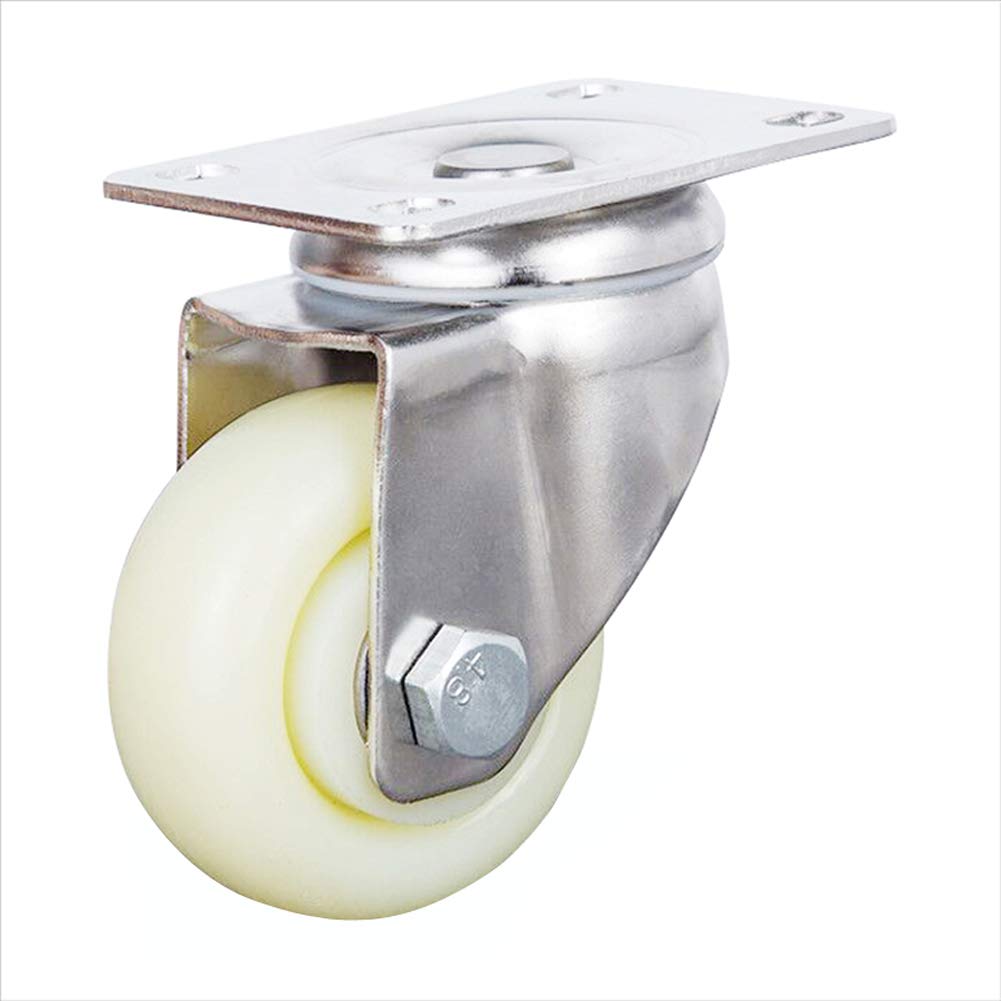 Ruote girevoli per carichi pesanti, 125 mm, 5 pollici, 480 kg, in nylon, con piastra girevole, ruote industriali silenziose con freno, per mobili da fabbrica, carrelli da tavolo (bianche, 2,5 pollici,