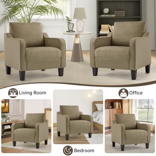 Image of Mid-Century Modern Accent Chairs Set of 2, Living Room Chairs, Comfy Reading Armchair, Upholstered Small Sofa Chair for Bedroom, Office, Brown