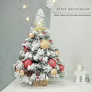 Pre-Lit Artificial Mini Christmas Tree,20 Inch Snow Flocked Artificial Pine Xmas Tree with 40 LED Lights,70 Branch Tips,Desktop Christmas Tree Burlap Base-(50cm) Pre Lit Artificial Mini Christmas Tree20 Inch Snow Flocked Artificial Pine Xmas Tree with 40 LED Lights70 Branch TipsDesktop Christmas Tree Burlap Base 50cm