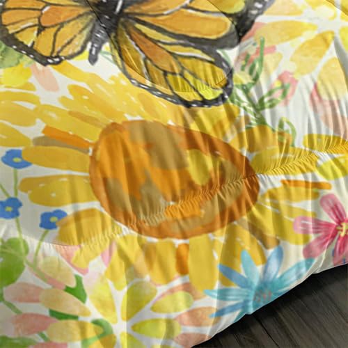 Image of AILONEN Sunflower Comforter Set Queen Size, Garden Floral Bedding Set, Yellow Butterfly Duvet Set 3 Pieces - 1 Quilt and 2 Pillowcases