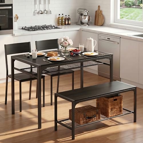 Gizoon Kitchen Table and 2 Chairs for 4 with Bench, 4 Piece Dining Table Set for Small Space,...