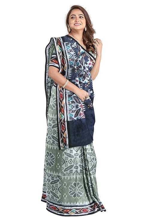 Image of Ikat Women's Cotton Saree, Handmade Pure Cotton Khandua Saree, Ikkat Orissa Traditional Handloom Saree without Blouse