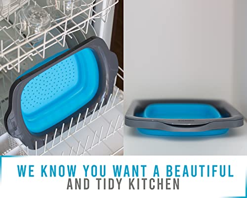 Collapsible Over The Sink Colander With Handles For Your Vegetables, Pasta, Leaves And More - Folding Kitchen Strainer 6-Quart Capacity By Comfify - Blue/Teal #TOP3