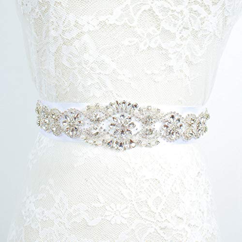 Preisvergleich Produktbild Hochzeitsgürtel mit Kristall-Strass-Applikationen zum Nähen, wunderschöne Perlen-Braut-Applikation, Hochzeitsschärpe für Frauen, Hochzeitskleid, Gürtel, Brautschärpe (Silber)