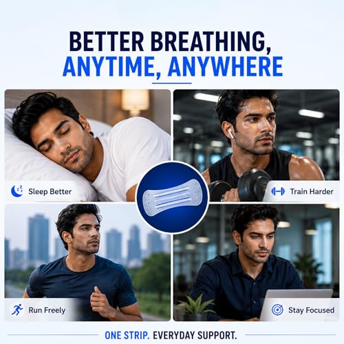 Image of Atovio BreatheX Nasal Strips - Extra Strength Snoring & Congestion Relief | Sweat-Proof, Hypoallergenic Adhesive | Opens Nasal Passages for Better Breathing, Sleep & Sports Performance | CDSCO Licensed (Transparent, Pack of 10)