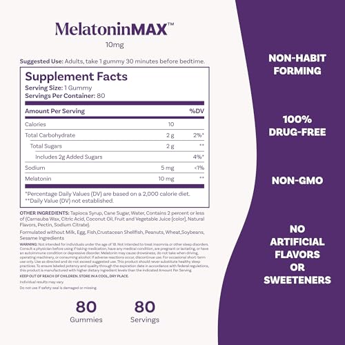 Natrol MelatoninMax 10 mg, Sleep Gummies for Adults, Blueberry, 80 Count - image 6