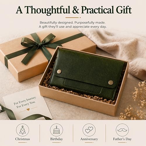 Image of Leather Currency Pouch - Handmade Cash Organizer with Double Button Closure & Zipper Pocket, Compact Money Holder for Travel & Everyday Use, 4 x 8 Inch (Green)