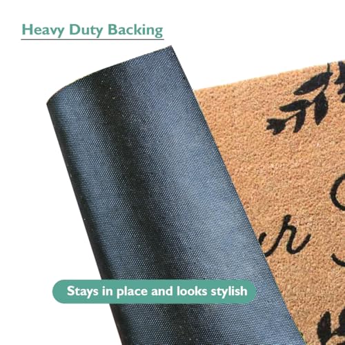 Image of ATMAH Our Nest Floral Coir Door Mat 45 x 75 cm | Heavy Duty Entrance Mat | Anti Slip PVC Backing | Indoor & Covered Outdoor Doormat