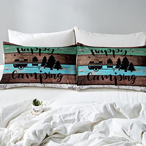 richhome Happy Camping Comforter Cover,Rustic Farmhouse Style Duvet Cover for Girls Teens Bedroom Gifts,Cartoon Camper Theme Comforter Cover Decorative with 2 Pillowcases - Image 4