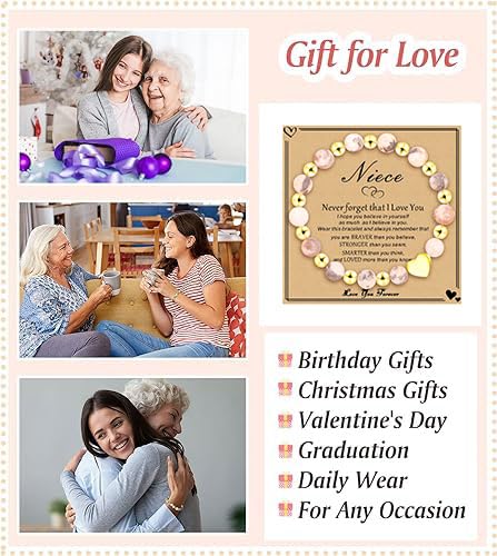 Image of Gifts for Niece Birthday Gifts,Heart charm Bracelet Gifts for Women Girls for Christmas Valentines Day Gifts (Niece), Large