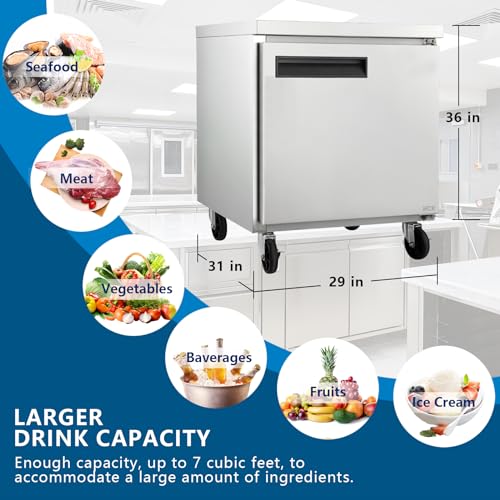 Hck DUC29R Commercial Refrigerators 29 Inch Reach-In Single Door Stainless Steel,Undercounter Worktop Refrigerator,7 Cu.Ft Cooler thumb #2