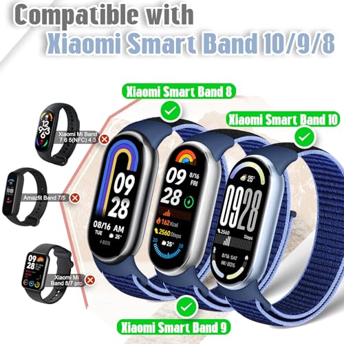 Image of Nylon Sport Band Compatible with Xiaomi Smart Band 10 /9 /8 for Women Men, Soft Adjustable Breathable Sport Loop Watch Strap Replacement Wristband for Xiaomi Mi Band 10 /9 /8, 3pcs
