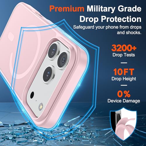 Image of SUPFINE Magnetic for iPhone 17 Pro Max Case with Screen Protector (Compatible with MagSafe)(Military Grade Drop Protection) Translucent Matte Shockproof with Anti-Fingerprint Phone Cover,Light Pink
