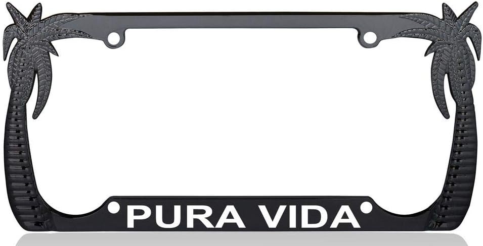 PURA VIDA Palm Tree Design Quality Black Metal Car SUV Truck License Plate Frame s25