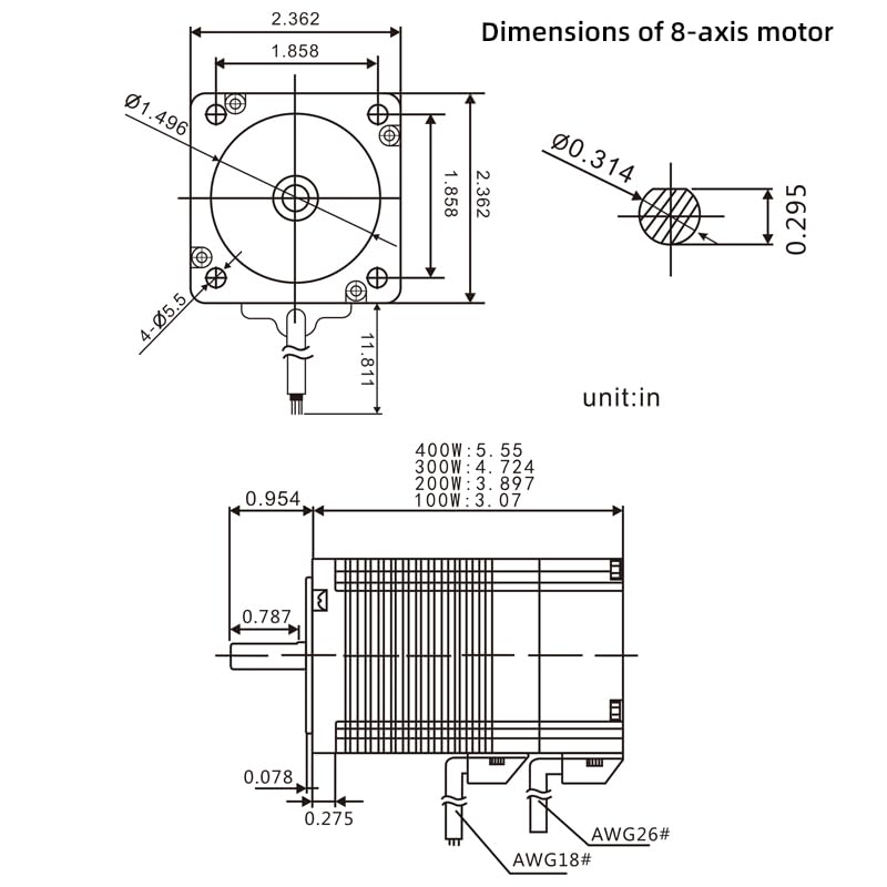 3000RPM 24V/48V DC NEMA 24 BLDC Motor 100W 200W 300W 400W 8mm shaft diameter High Speed Low Noise Brushless DC Motor (24V-100W 8mm shaft diameter Motor)