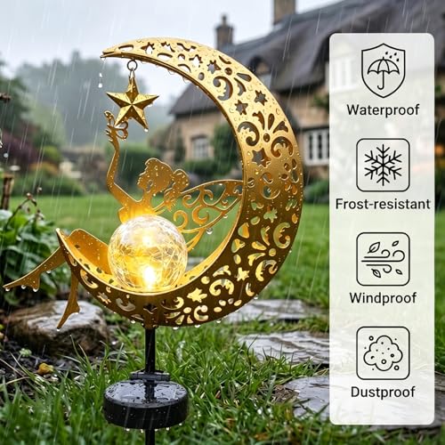 Guirlande solaire lune en métal ciselé et globe de verre premium - 4