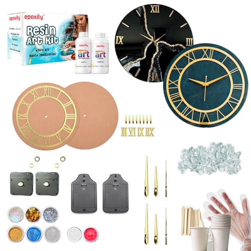 Image of Resin Art kit for Analog Wall Clock Making with 2:1 Raisin 300 GMS Resin 12' inch MDF with Acrylic Roman Ring (Material for 2 Clocks), Clear