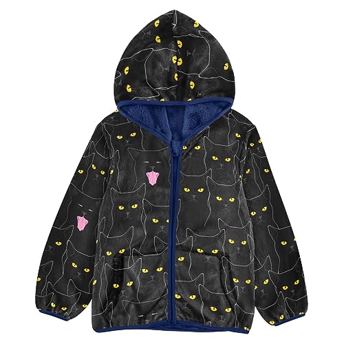 Black Cats Boys Fleece Hoody Jacket Zip Up Coat Warm Fall Winter Plush Jacket Long Sleeve Outerwear
