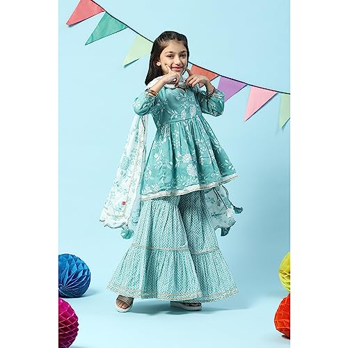 Image of BIBA Girl Cotton Peplum Printed Suit Set