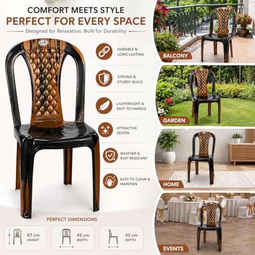 Image of Designer Chair for Home, Office, Balcony & Outdoor Use | Heavy Duty Durable Chair with Strong Back Support, Comfortable Seating, Premium Black & Brown Finish