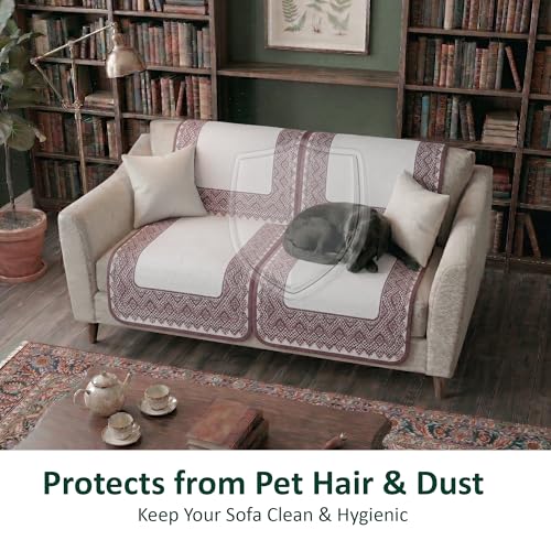 Image of Kuber Industries 2+1 Seater Sofa Cover | Slipcover for Living Room | Thick & Cozy | Non-Slip Comfort Sofa Cover Set | Paradise Diamond 1372 - Cream & Purple