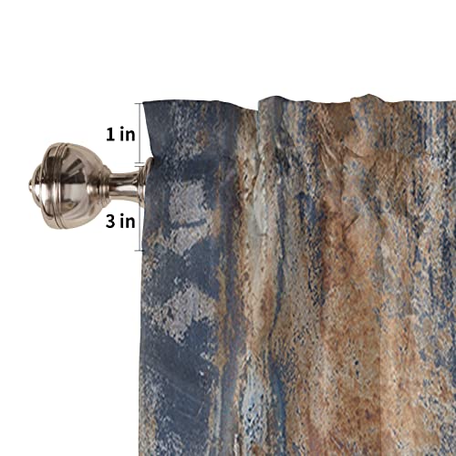 Brown Blue Curtain Valances For Windows Treatment Tier Curtains, Vintage Farmhouse Shabby Wall Abstract Art Curtain Short Valance Curtain Rod Pocket Curtains For Kitchen Living Room, 54X18 In #TOP4