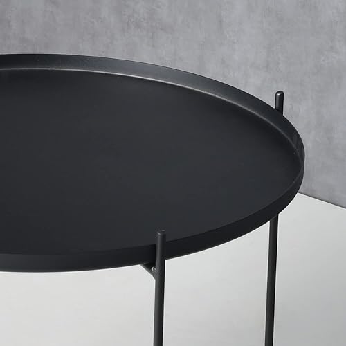 Miniatura 9 de Mesa auxiliar moderna de metal, mesa auxiliar redonda para interiores y exteriores, mesa de centro pequeña para sala de estar (negro, 1 nivel 23.6