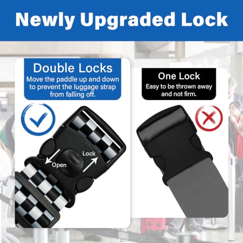 Image of Luggage Straps for Suitcases, Travel Adjustable Belt with Quick Release Buckle, Heavy Duty Nylon Bag Packing Strap, Unique Bright Identifiers Business Travel Accessories (2 Pack) - Black White
