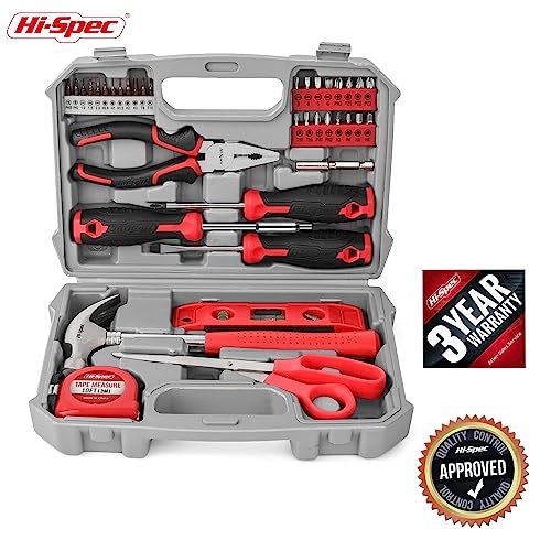 Hi-Spec Boîte à Outils Rouge 42 Pièces - Kit d'Outils Complet avec Marteau, Pinces, Tournevis - Idéal pour Bricolage et Réparations à Domicile