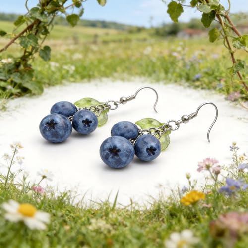 Boucles d'oreilles myrtille pendantes femme accessoire costume - 7