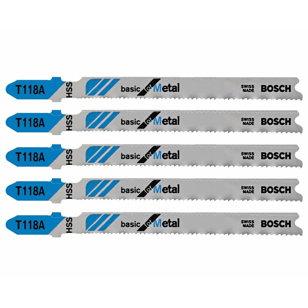 BOSCH T118A 5-Piece 3-5/8 In. 17-24 TPI Basic for Metal T-Shank Jig Saw Blades — image 1