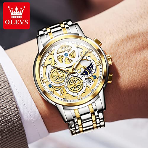 Image of OLEVS Watch Men Stainless Steel Watches Luxury Chronograph Men Wrist Watch | Multifunction,Diamond, Date, Business, Classic,Dress Watch for Men, Gift for Men, reloj de Hombre
