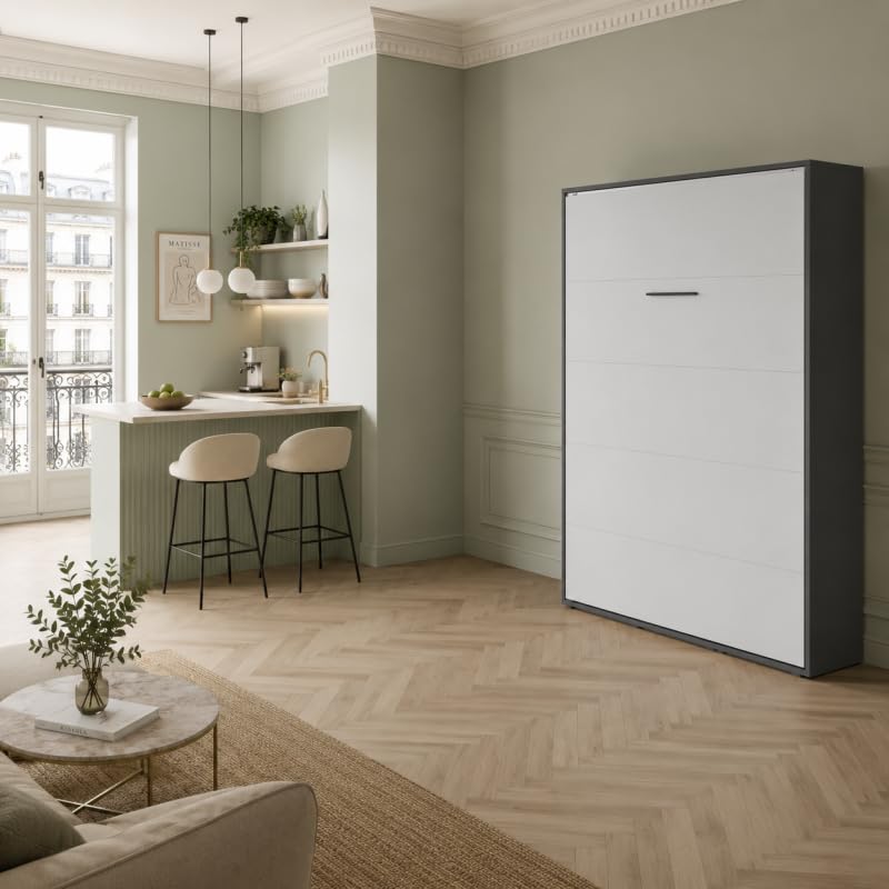 BB Loisir Lit Armoire 160x200cm Lit escamotable M3 Lit Mural Anthracite-Gris Perle