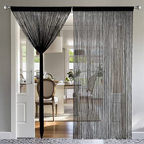 MIULEE Cortinas de Hilos Antimosquitos con Flecos para Interior y Exterior - Separador de Ambientes y Protección contra Insectos, 90 cm x 200 cm Negro
