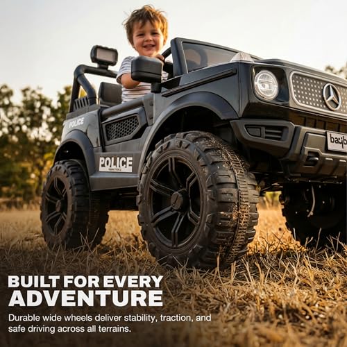 Image of Baybee Benzie Pro Police Edition Battery Operated Jeep for Kids | Baby Ride on Electric Car with Parental Control, RGB Lights & Music | Rechargeable Battery Car for Kids 2 to 6 Years (Black)