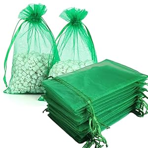 5×7 Inch Organza Gift Bags with Drawstring for Jewelry,Candy,Pack of 50 Green Recycled Voile Sachet,Sheer Fabric Mesh Travel Pouch for Baby Shower,Birthday,Party Favors,Wedding,Bridal Shower