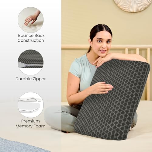 Image of CareFoam Orthopedic Memory Foam Pillow for Comfortable Sleep, Neck & Shoulder Pain Relief with Removable Zipper Black Jacquard Cover 24 x 15 x 5 Inch Pack of 2