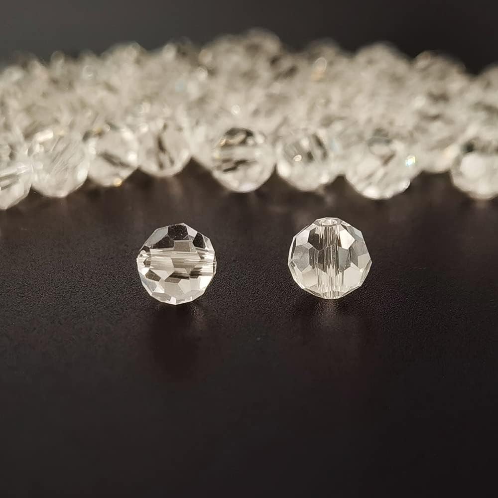 NSPIRELLE Approx 200pcs 8mm Crystal Clear Round Faceted Glass Beads for Jewelry Bracelet Making