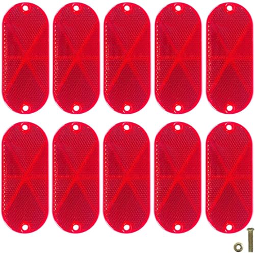 Image of 10 Pack Oval Reflectors Red Self Adhesive Or Drill Mount Quick Mount for Driveway Fence Gate Posts Trailers Safety Reflectors Automobiles Boats Mailboxes Reflector