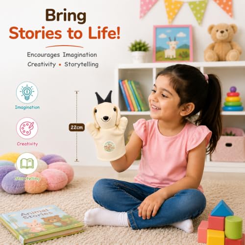Image of Chi-Chimpu Toys's Goat Hand Puppet 22cm | Soft Plush Animal Puppet for Kids | Easy Hand Fitting Storytelling Toy | Creative Role Play, Imagination & Communication Skills